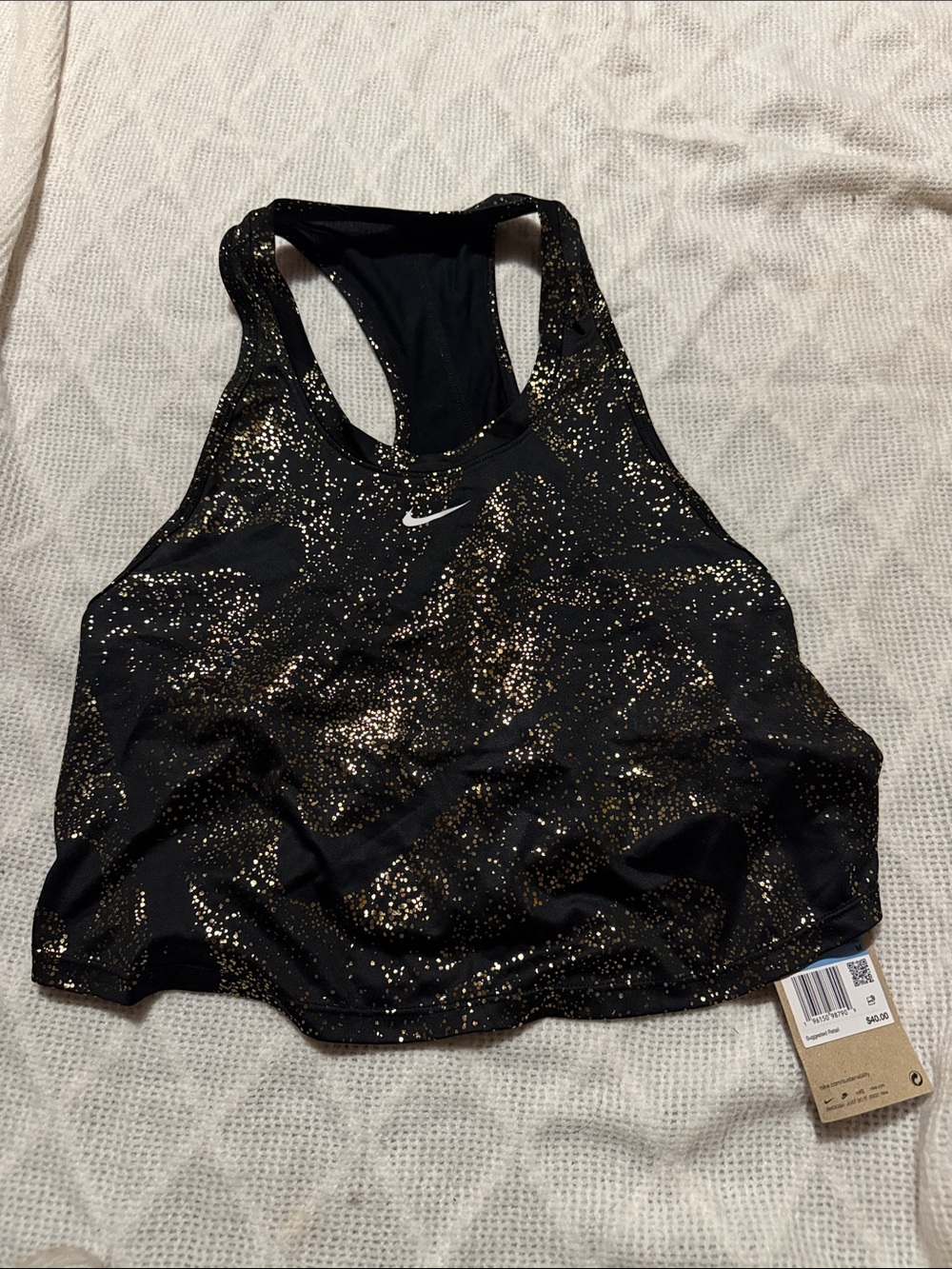 Nike Black crop top with Gold Speckle Accents